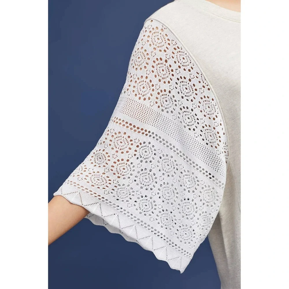 AKEMI + KIN Anthropologie Coro Dolman Crochet Sweatshirt Women's‎ XS Cream Boho